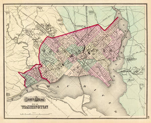 Map Of Washington Gray, 1874 A great map for the post- Civil War era and what seems such a small city at the time. Spans around the environs out to Mt Pleasant as well as to Potomac City and neighboring Georgetown. Condition is very good. Image size is approximately 12 x 15 (inches) 