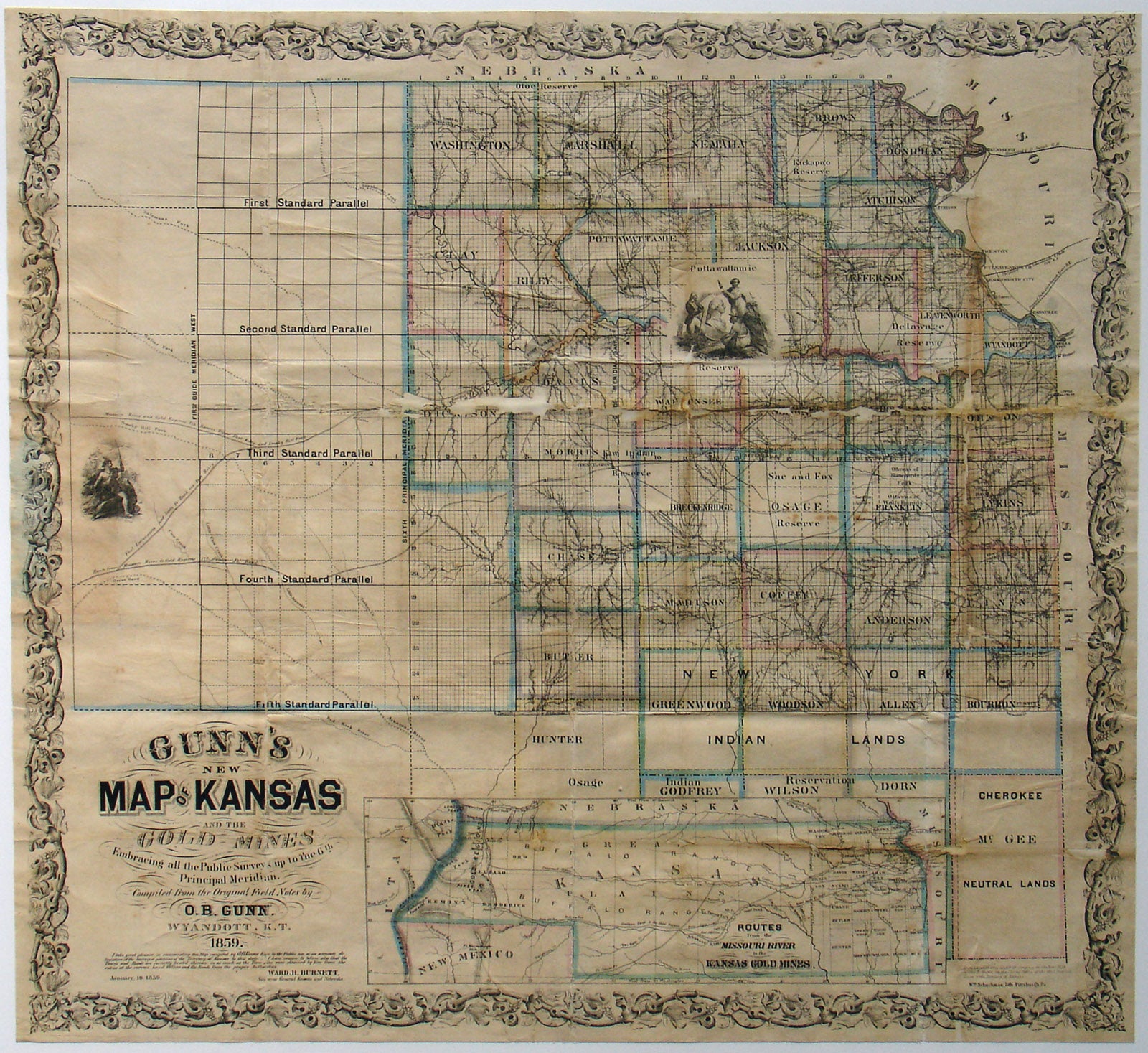 (CO.- KS.) Gunn's New Map of Kansas And the Gold Mines...