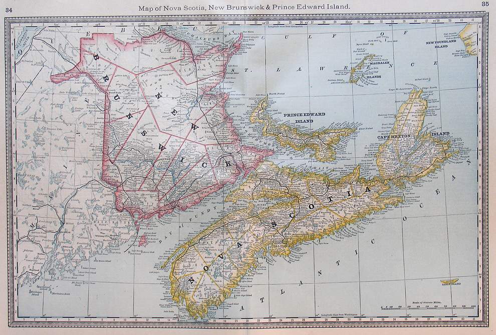 Map of Nova Scotia, New Brunswick, & Prince Edward Island