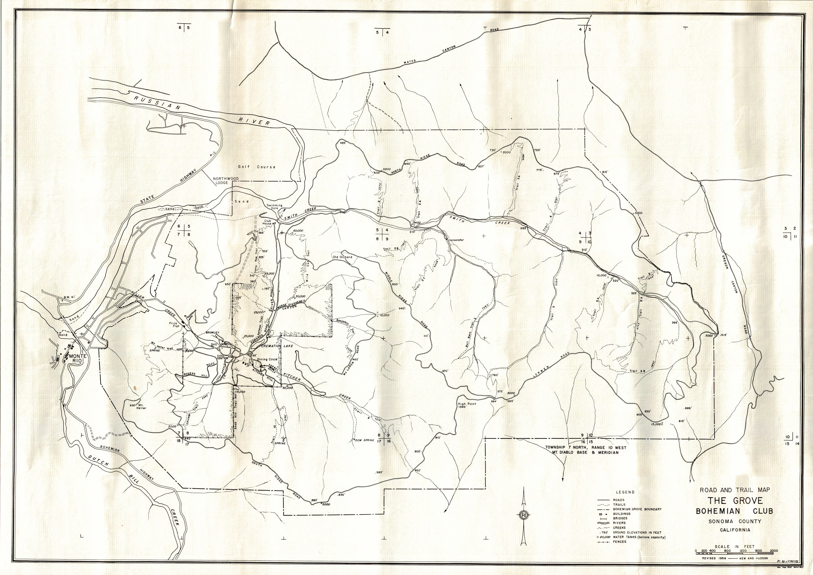 (CA.) Road And Trail Map- The Grove Bohemian Club-