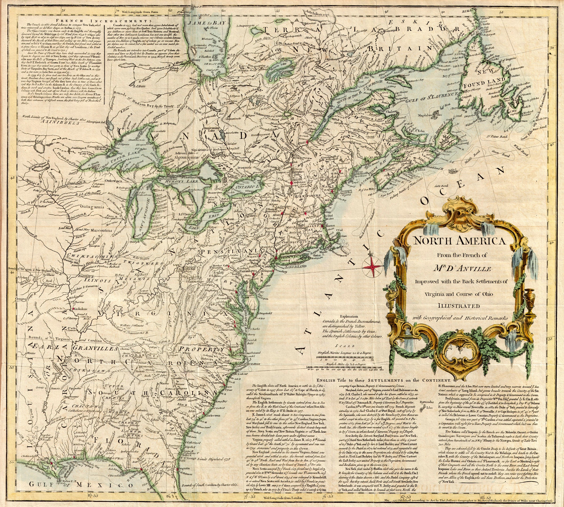 (US.) North America From the French of Mr. D'Anville Improved with the Back Settlements of Virginia and Course of Ohio Illustrated....