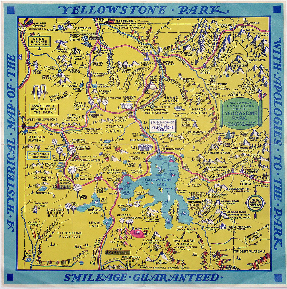(WY-Yellowstone) The Famous Hysterical Map of Yellowstone...