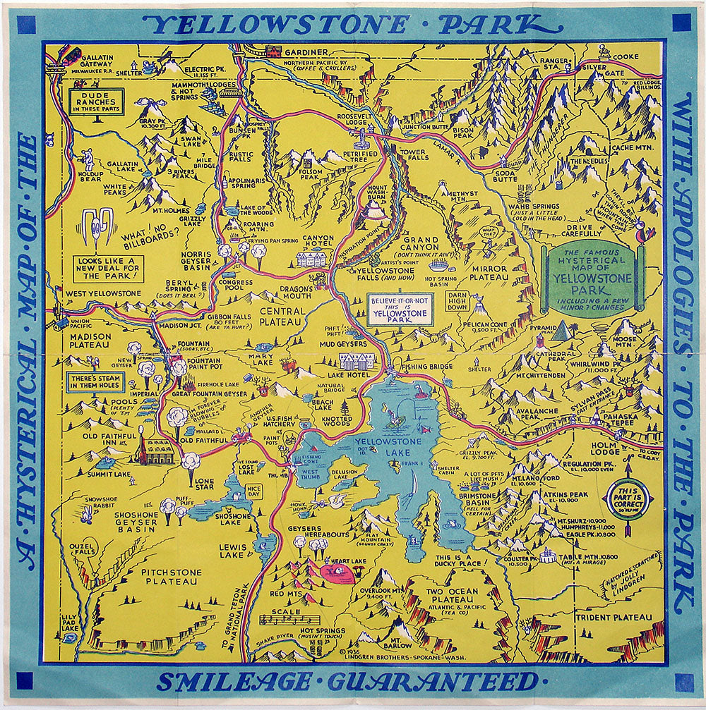 (WY-Yellowstone) The Famous Hysterical Map of Yellowstone... – The Old ...