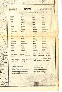 Early trekking Himalaya map for Nepal to Mt Everest with simple nepali glossary