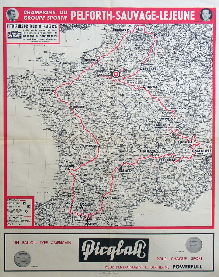 Tour De France 1963 The Old Map Gallery