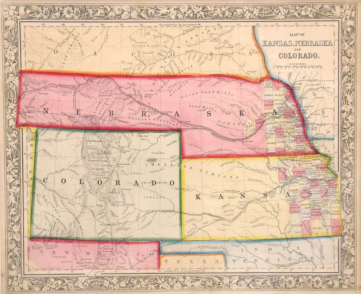 Map of Kansas, Nebraska and Colorado
