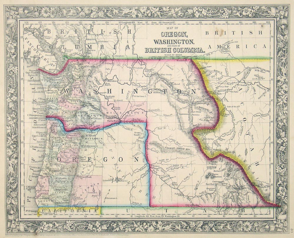 (Pacific Northwest) Map of Oregon, Washington and Part of Britis