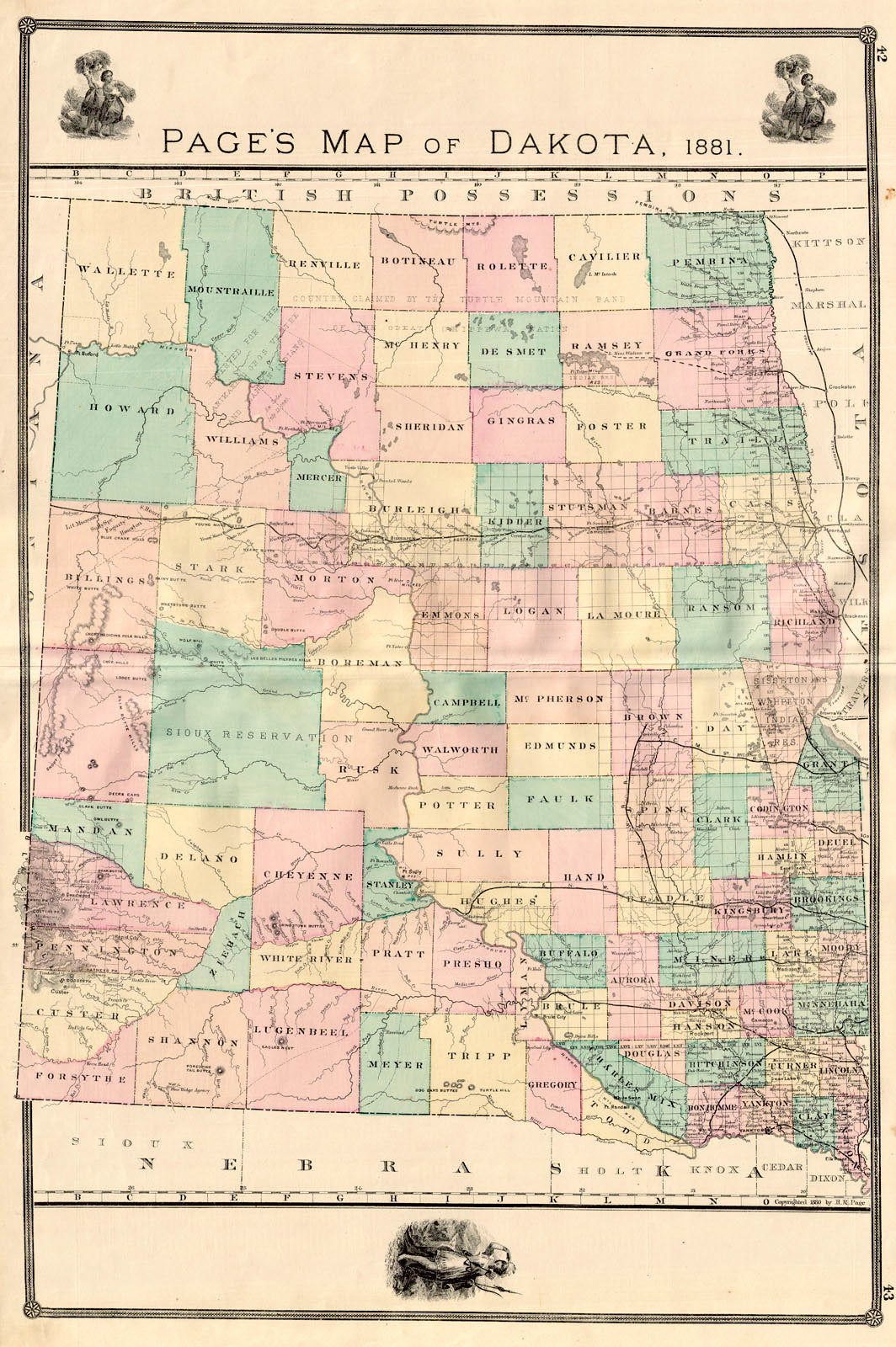 (Dakotas-N.D.-S.D.) Page's Map of Dakota, Page & CO., 1881