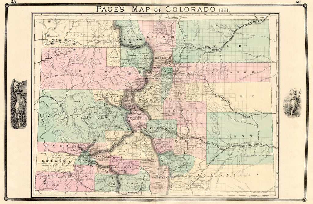 Page's Map Of Colorado 1881, Colorado maps, State of Colorado Maps , CO. map, 