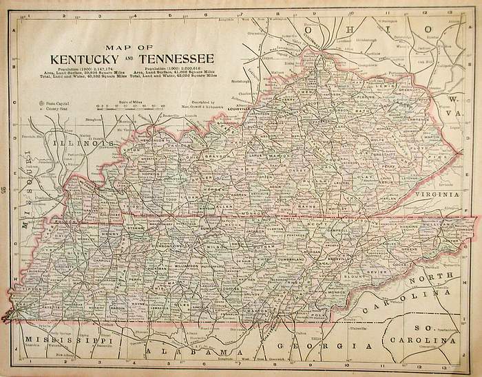 Map of Kentucky and Tennessee