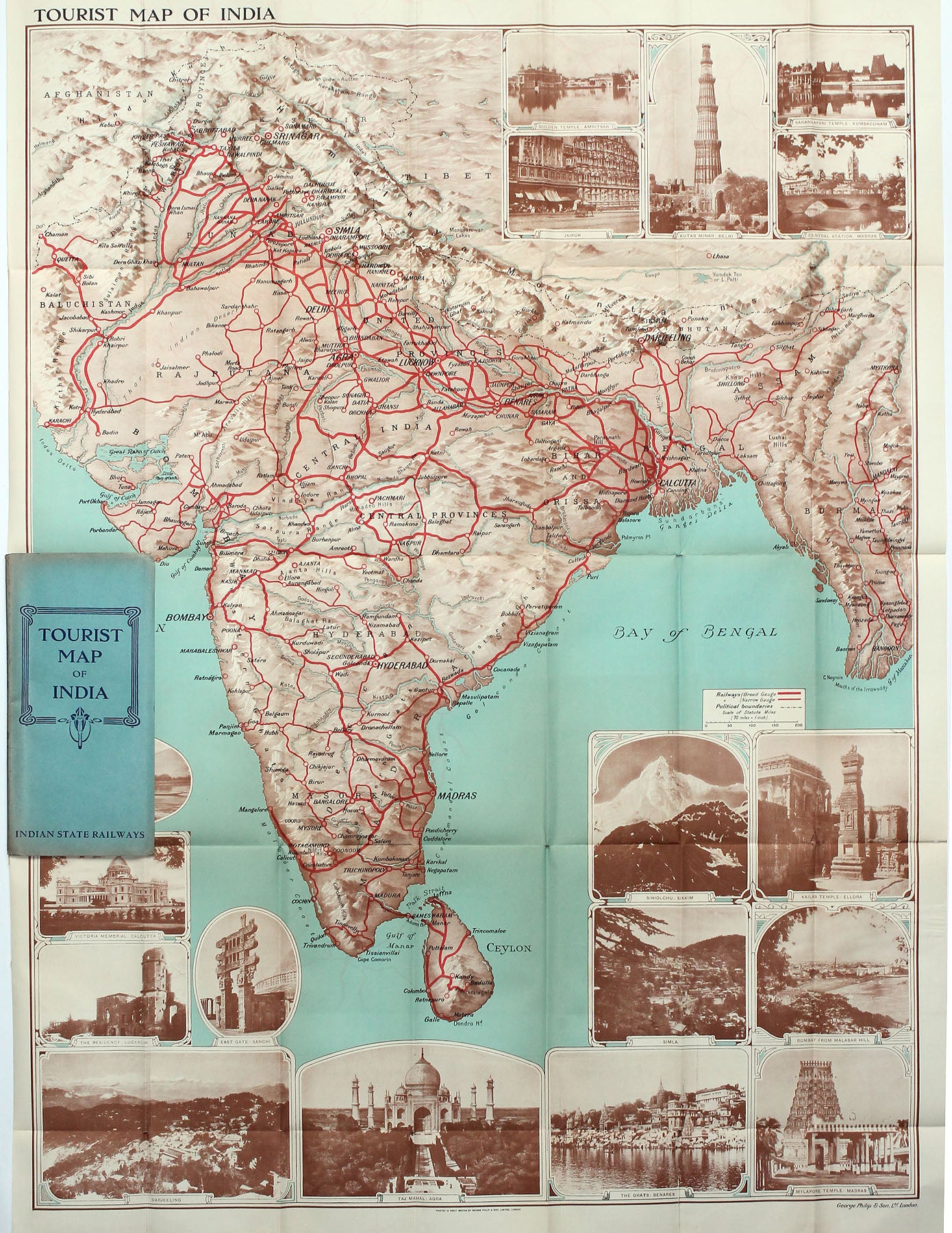 (India, Bangladesh, Pakistan...) Tourist Map of India