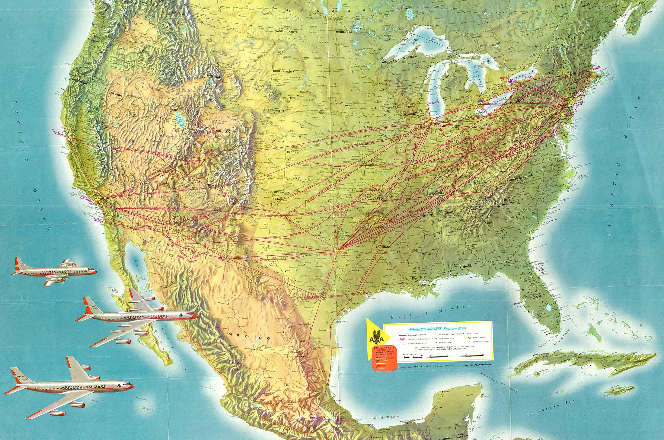 (U.S. - Aviation) American Airlines System Map
