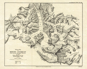 It took Charles Bell, a British representative to convince the 13th Dalai Lama to   allow this group to go and search out the peak which had previously been known   as "Peak XV". Leaving from Sikkim and travelling north and west into the peaks,   this is the first survey that now is all too often overlooked, though the first to   meticulously photograph and map the peak and the region. A small map with   interesting impact. Map rare maps