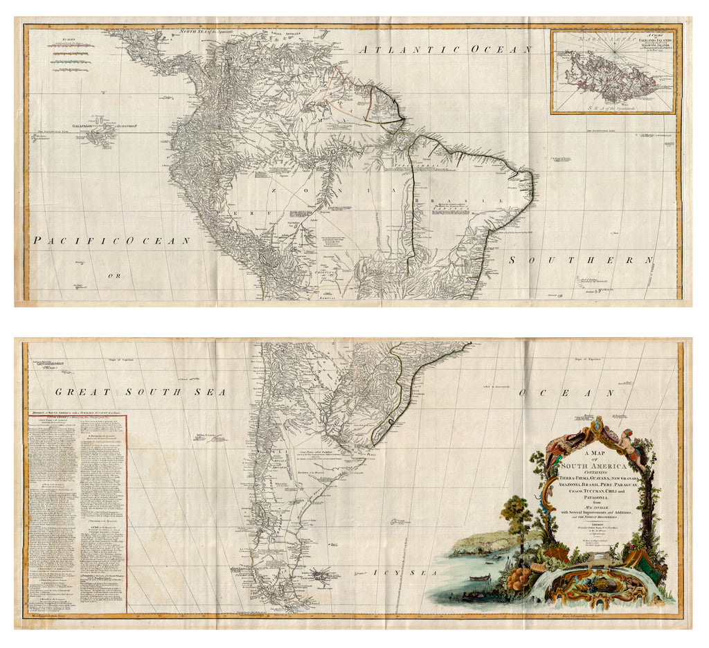 (South America) A Map Of South America Containing Terra-Firma, Guayana, New Granada, Amazonia, Brasil, Peru, Paraguay, Chaco, Tucuman, Chili and Patagonia from Mr D'Anville with Several Improvements and Addition, and The Newest Discoveries..., Sayer, 1775