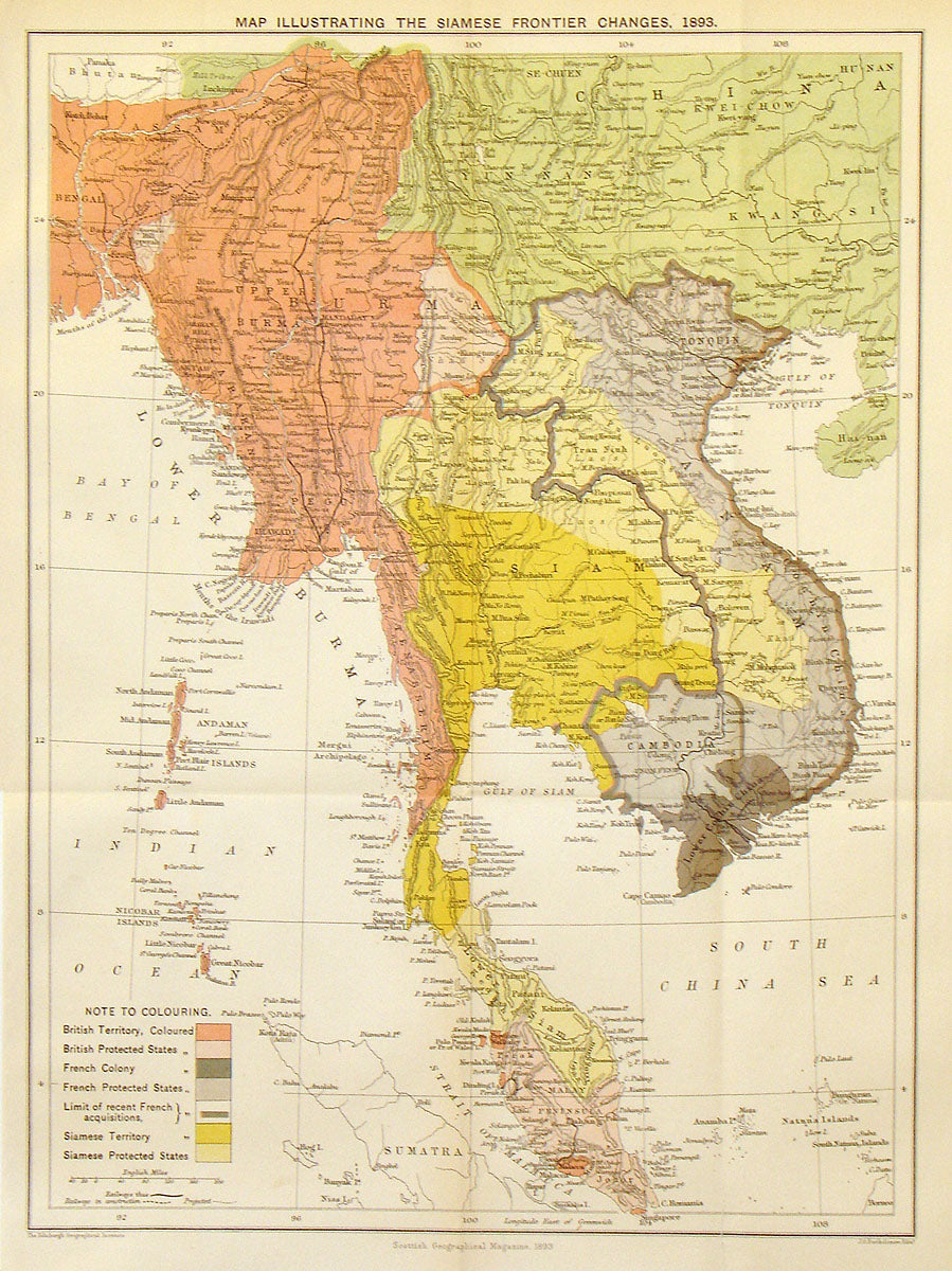 (Southeast Asia) Map Illustrating The Siamese Frontier Changes,
