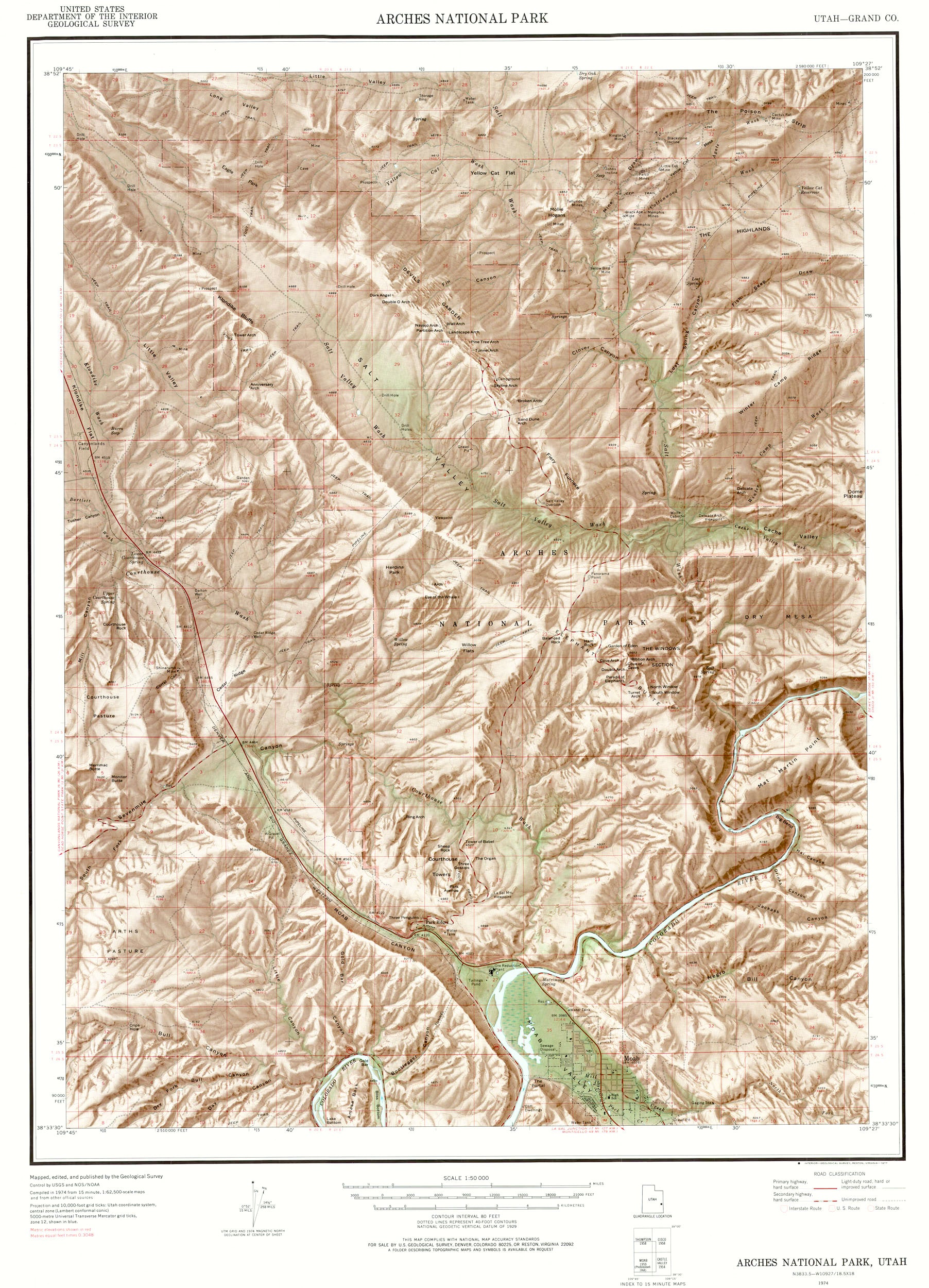 Arches National Park map, Utah maps, UT. map, Moab