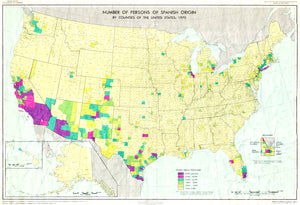 Hispanic U.S., number of persons of spanish origin by counties of the united states, 1970., U.S.G.S. latinx, spanish speakers in 1970 U.S.A.