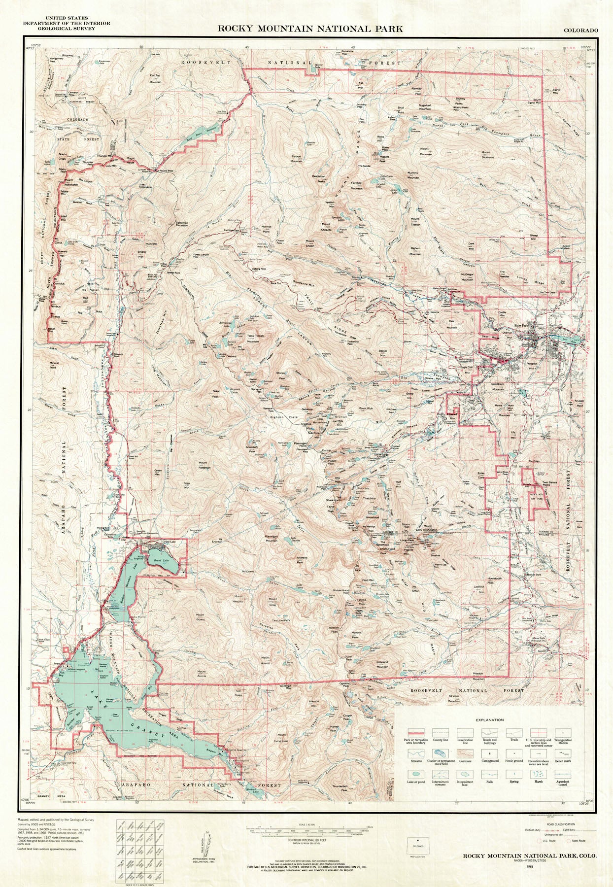 (CO. - RMNP) Rocky Mountain National Park, U.S.G.S. 1961 Estes Park, Rocky Mountain National Park Map, Grandby Lake, Grandby