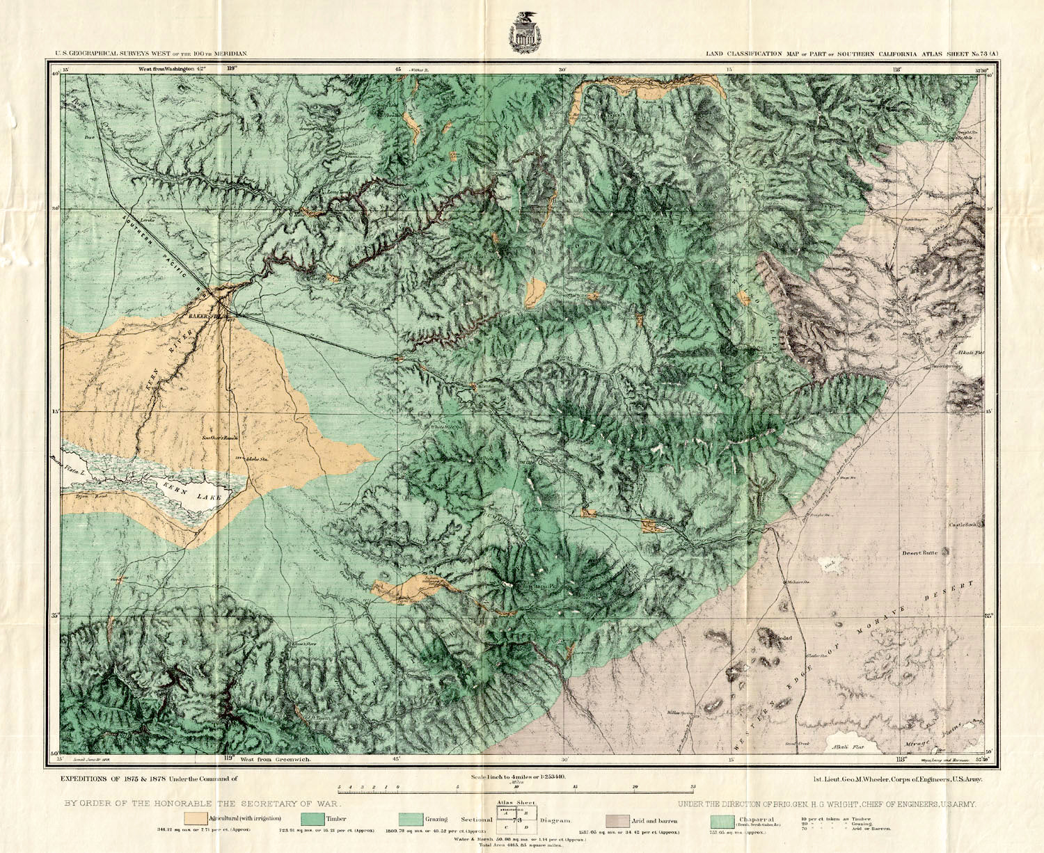 Bakersfield map to Mojave, California maps, Wheeler Survey, Kern Lake